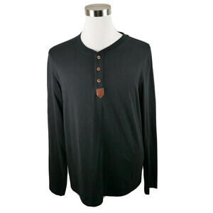 H2H Mens Long Sleeve Solid Black Henley T Shirt Large